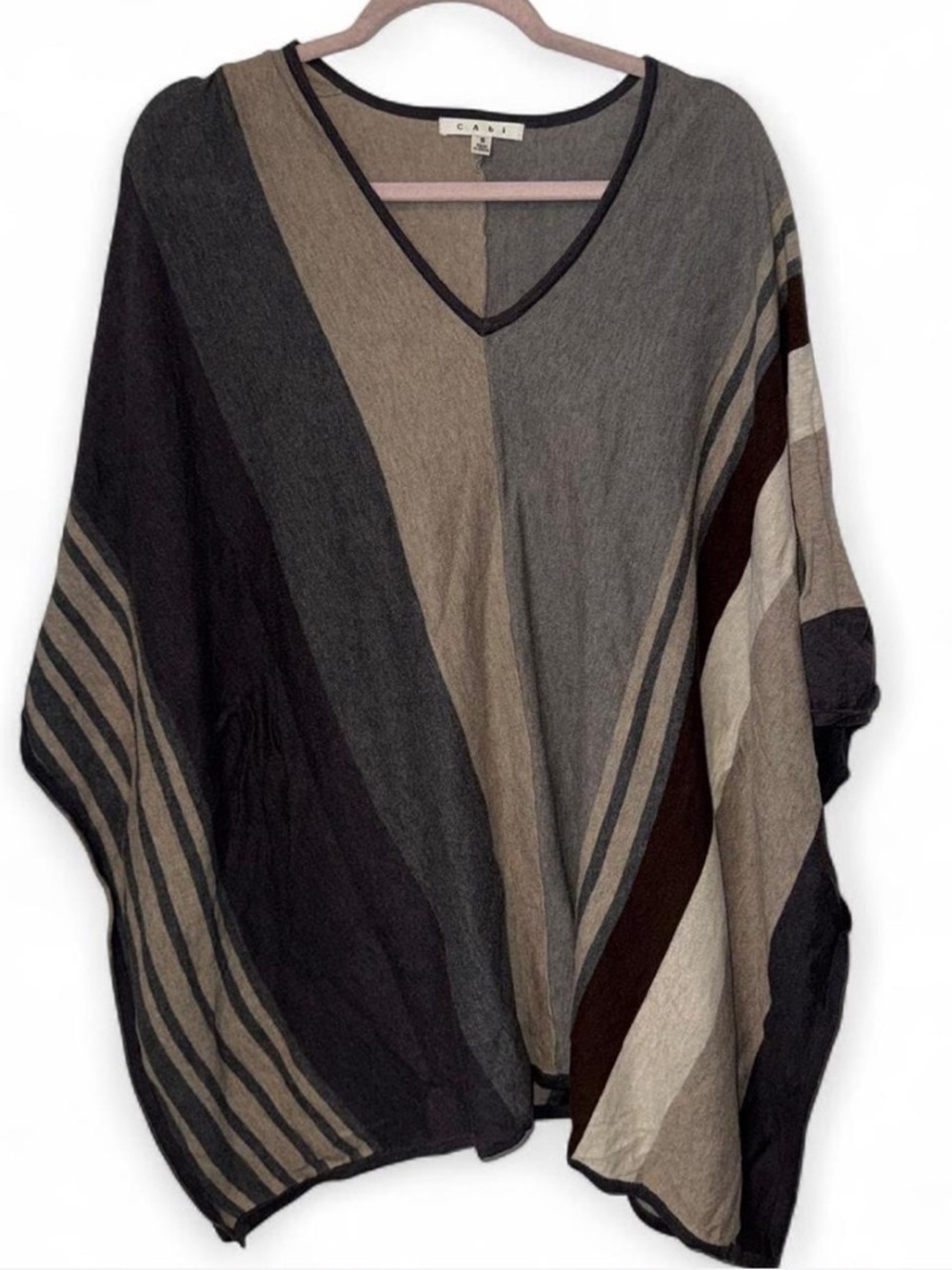 CAbi Neutral Colorblock Poncho Top Striped Boho Cape Cotton Size S
